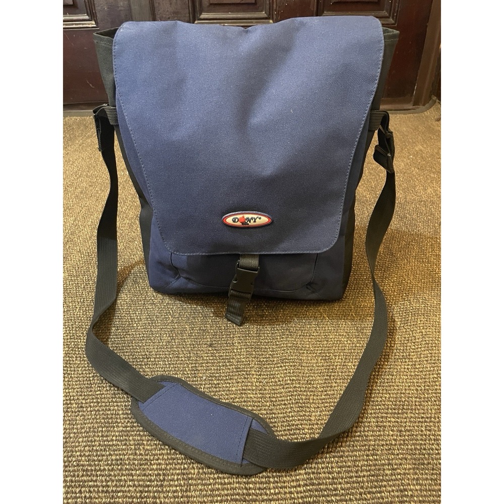 Vintage 90s Y2K Blue Tote / Computer / Record Zip Strap Over Bag